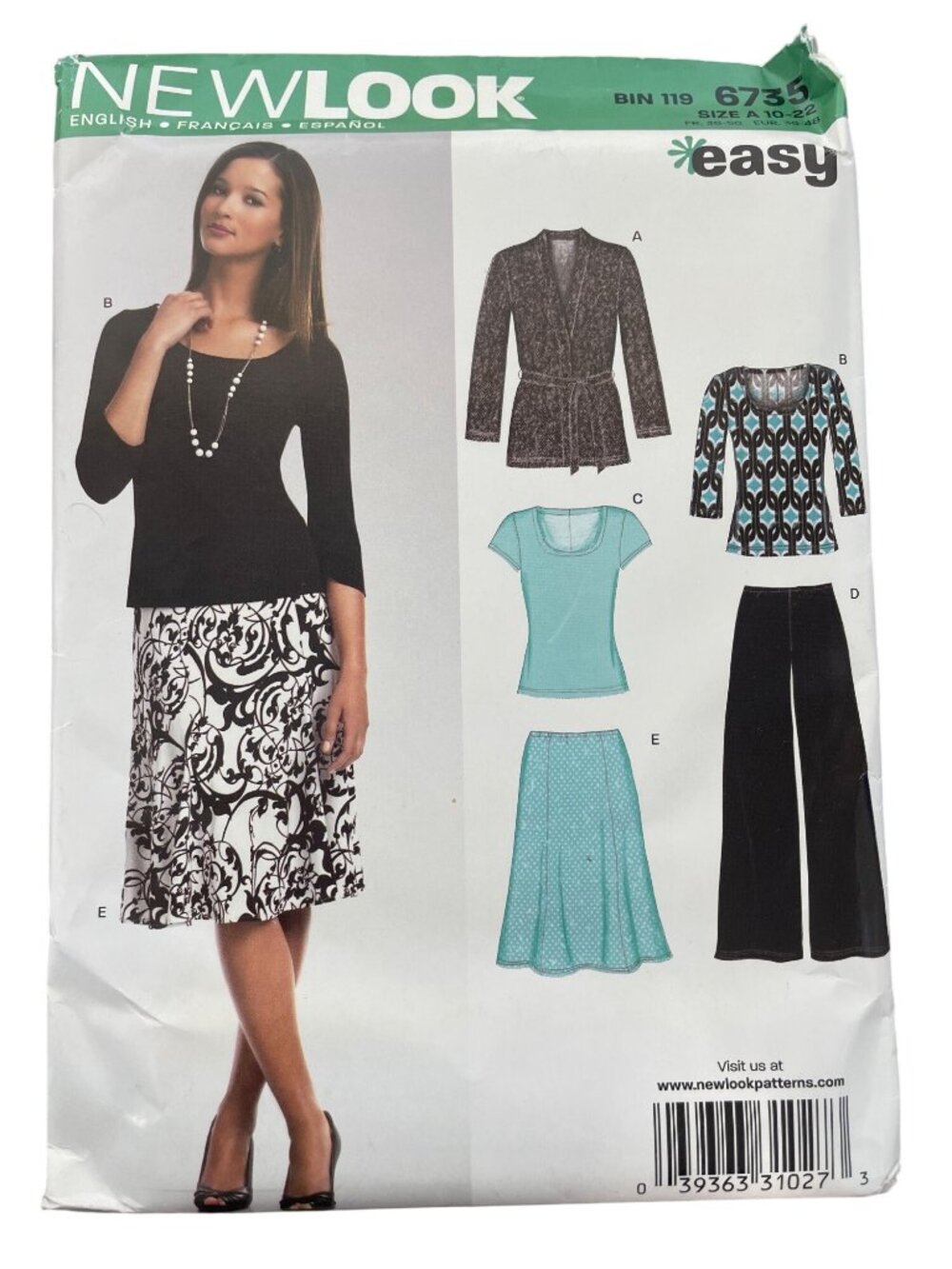 NewLook 6735 Sewing Pattern Sizes 10-22 Misses Coordinates Tops Skirt Pant UNCUT